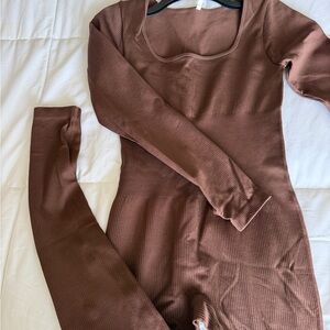 Ribbed Brown One-Piece Jumpsuit